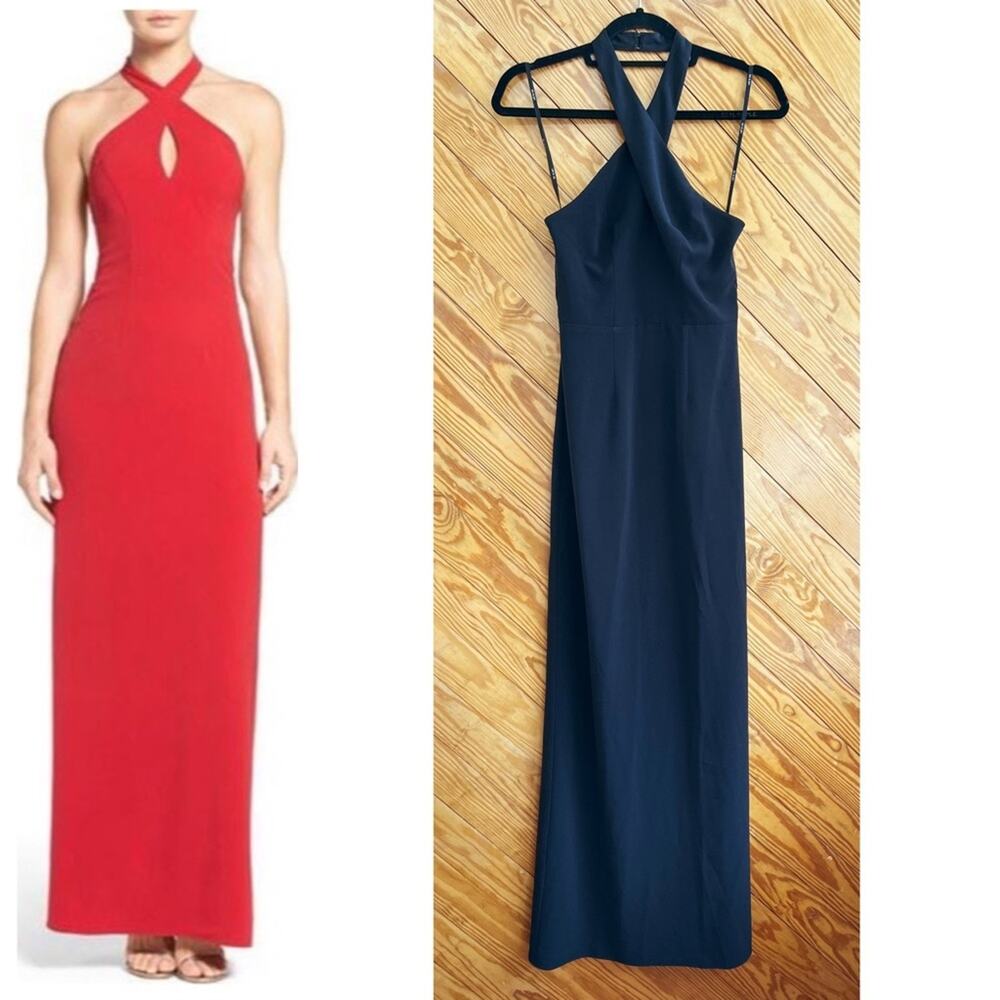 Ali & Jay Black Crepe Keyhole Halter Dress Gown